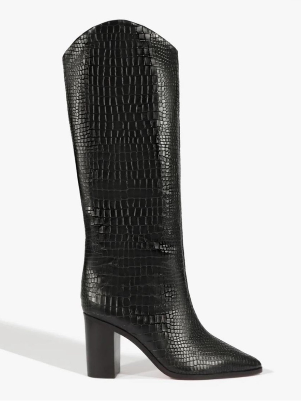 Schutz Maryana Women’s Black Croc-Embossed Leather Knee High Boot